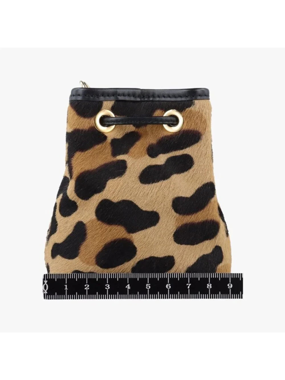 Prada Leopard Pattern Mini Pouch Beige Black Light Brown Calf Hair Leather 42